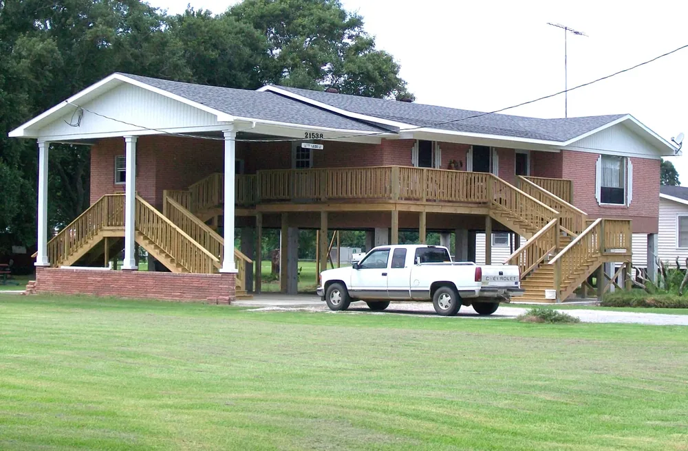 Coastal home after being raised above base flood elevation